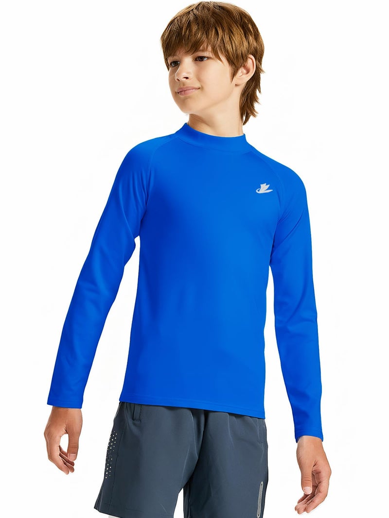 DEVOROPA Youth Boys Compression Thermal Shirts Long Sleeve Undershirt Fleece Baselayer Mock Top Royal Blue L - Image 1